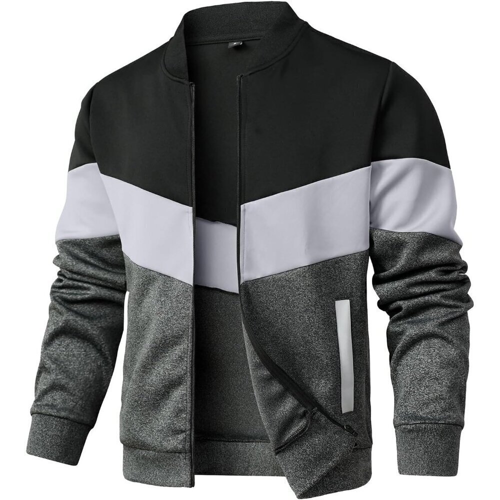 Mens Lightweight Jacket Color Block Bomber Jacket Patchwork Fall Zip Up Varsity